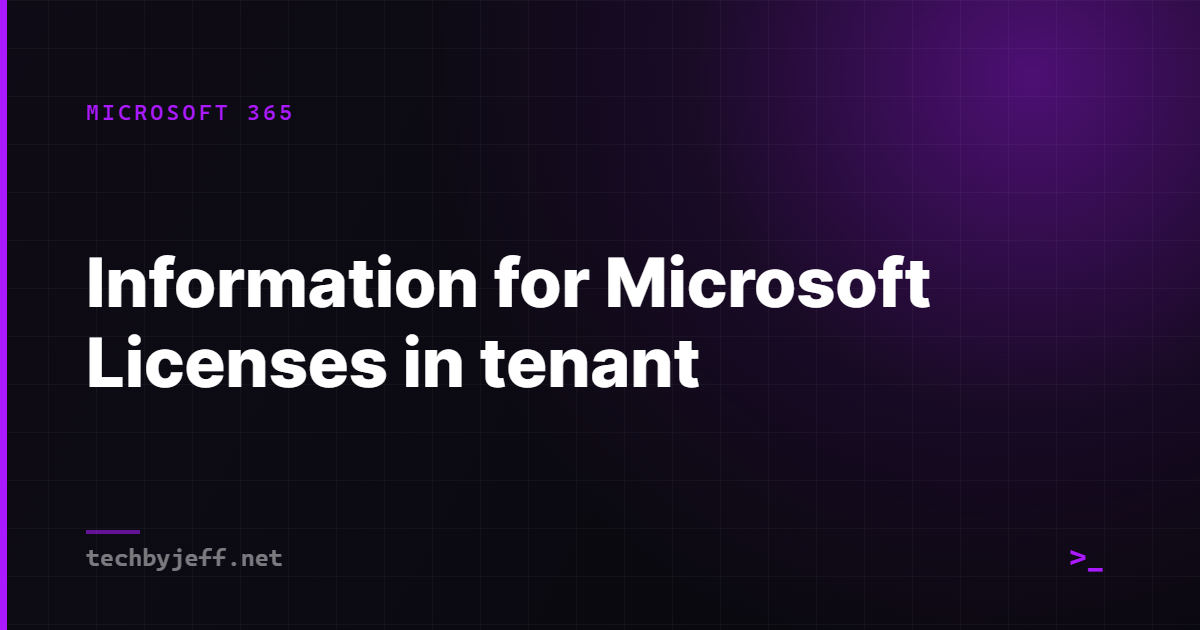 Title card: Information for Microsoft Licenses in tenant